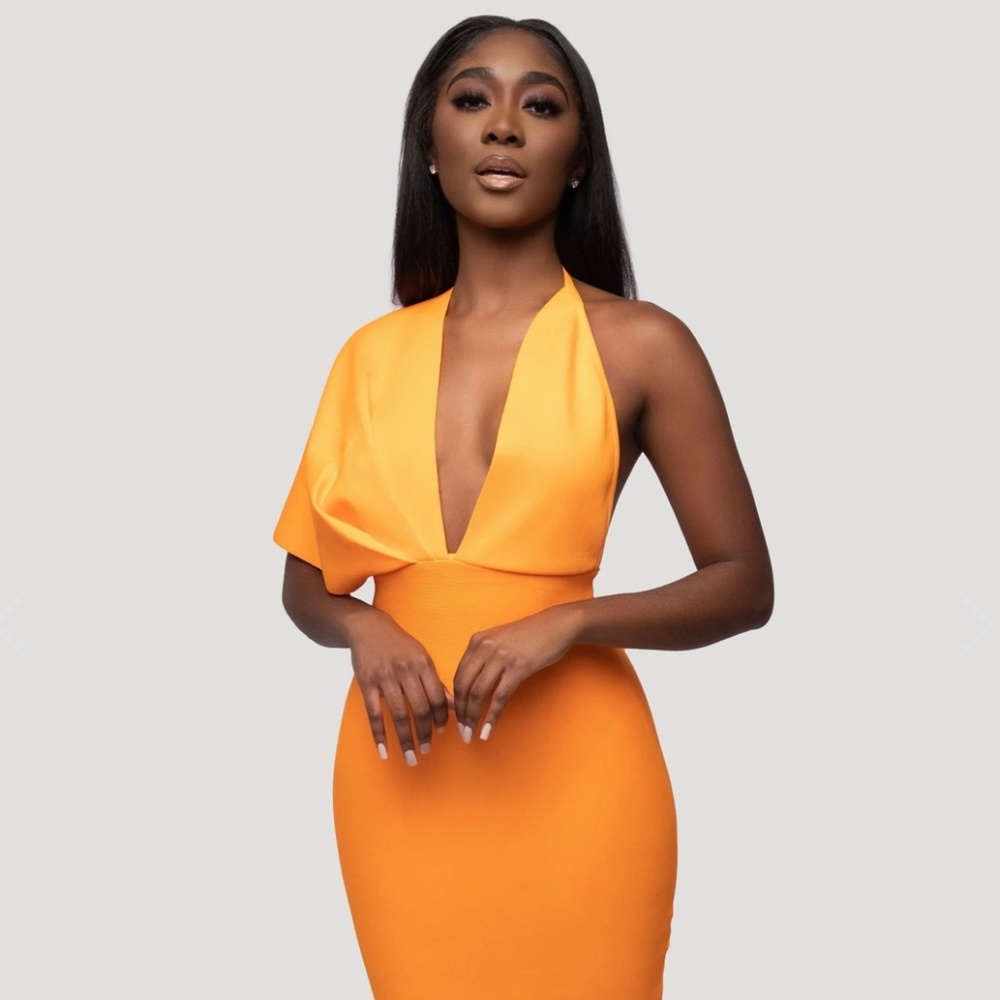 Orange Plunge Neck Dress